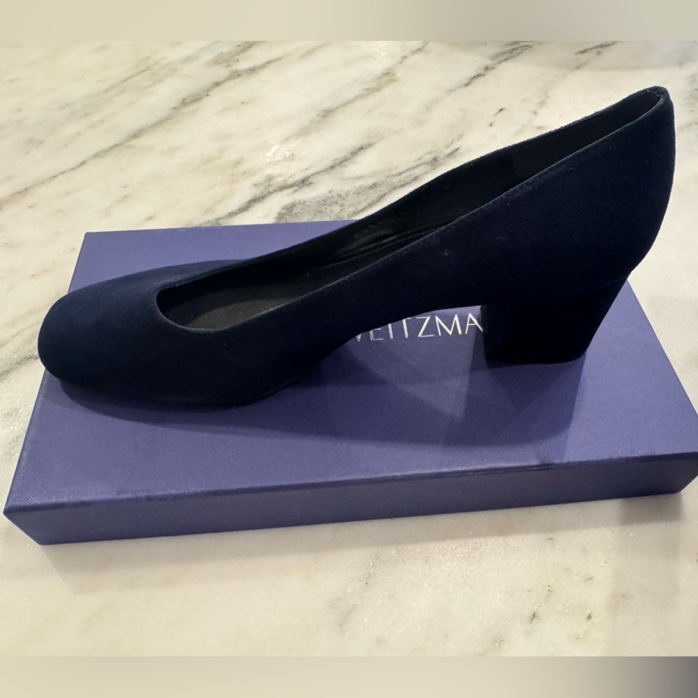 Stuart Weitzman Marymid navy blue suede heels - Picture 2 of 4